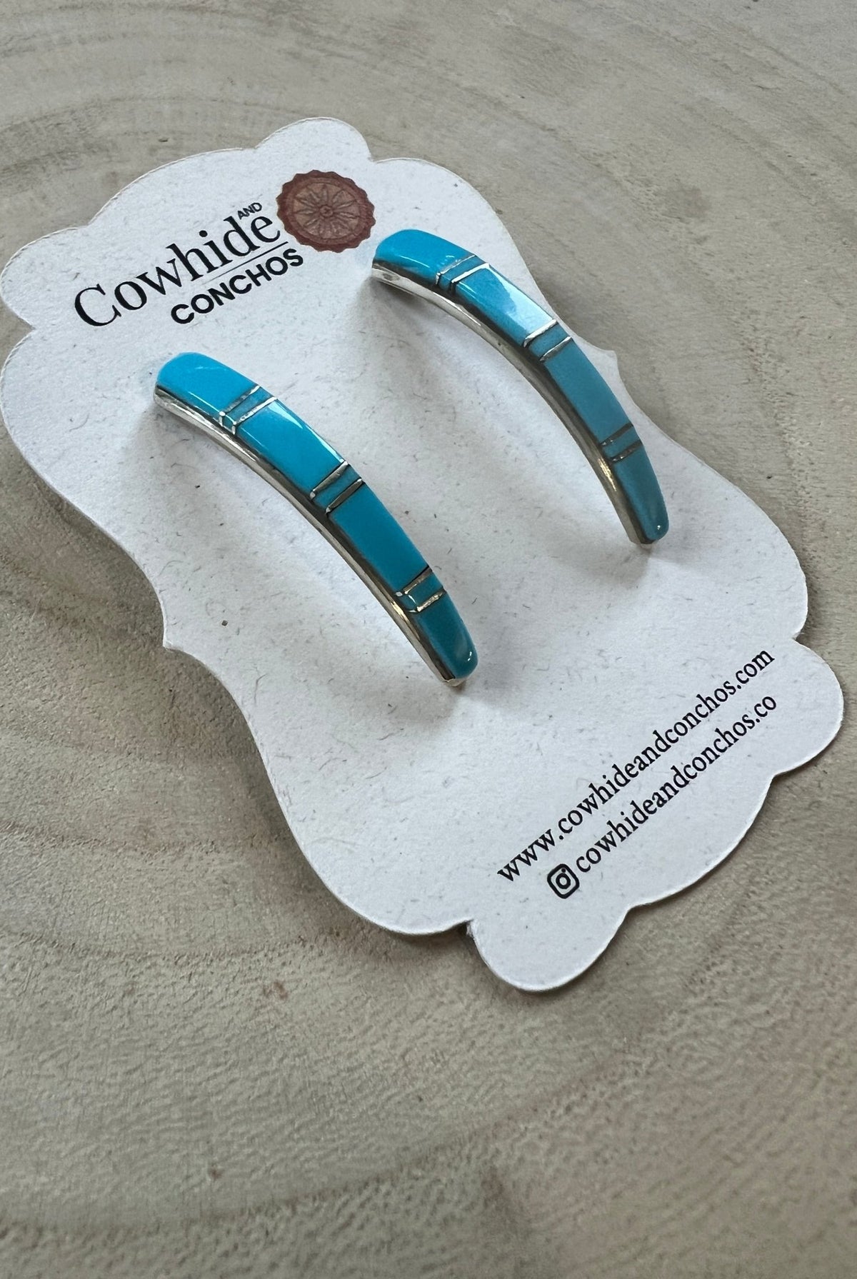 Terrance Panteah Zuni Sterling Silver Turquoise Tapered Earrings — 1 1/2" with 1/4" to 1/8" Taper (TP Hallmark) - Cowhide and Conchos