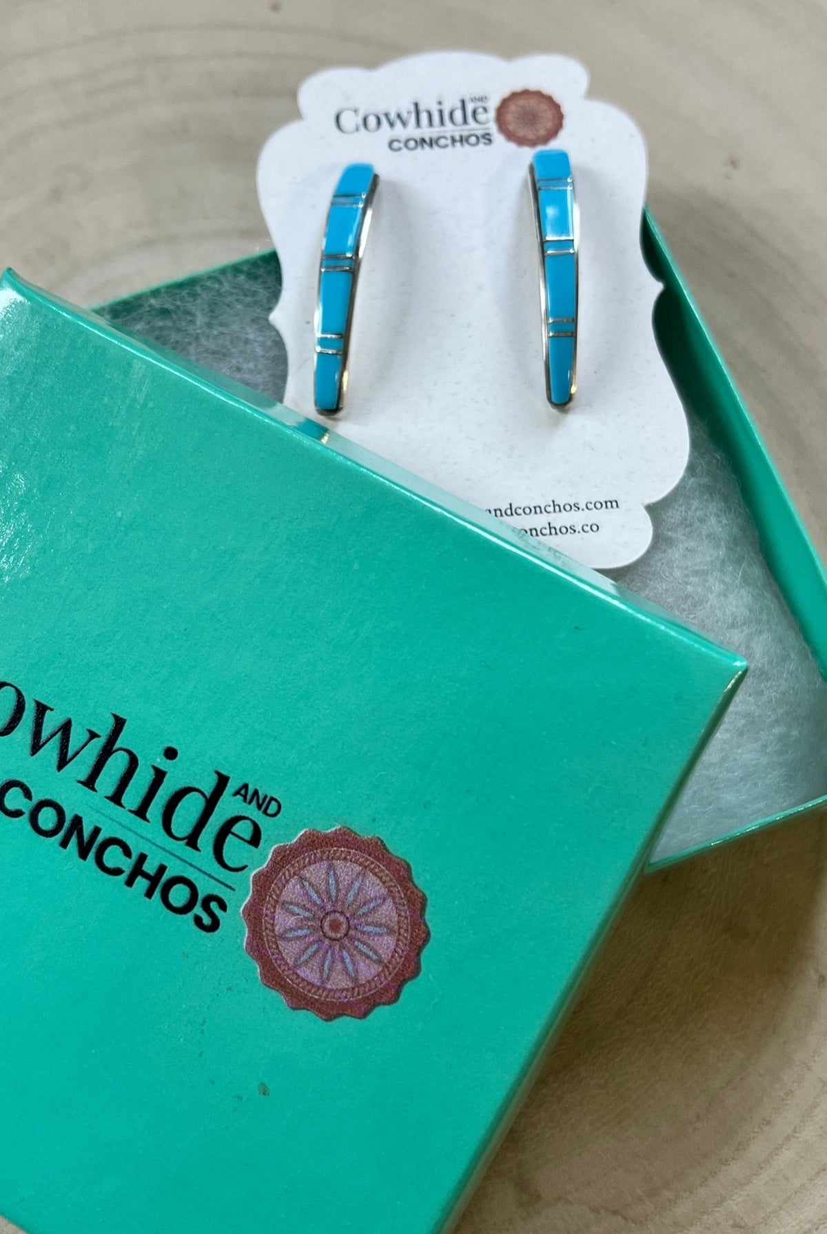 Terrance Panteah Zuni Sterling Silver Turquoise Tapered Earrings — 1 1/2" with 1/4" to 1/8" Taper (TP Hallmark) - Cowhide and Conchos
