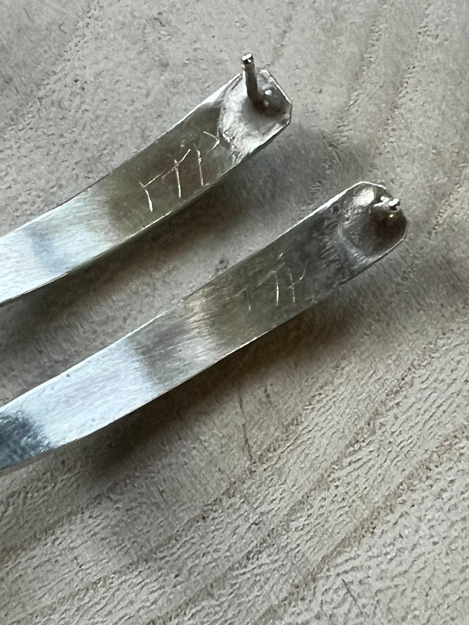 Terrance Panteah Zuni Sterling Silver Turquoise Tapered Earrings — 1 1/2" with 1/4" to 1/8" Taper (TP Hallmark) - Cowhide and Conchos