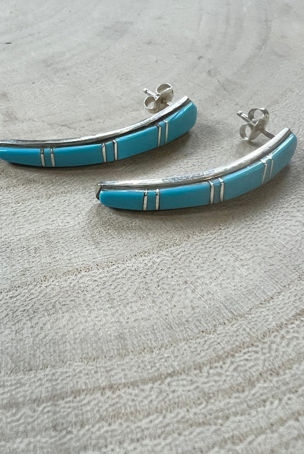 Terrance Panteah Zuni Sterling Silver Turquoise Tapered Earrings — 1 1/2" with 1/4" to 1/8" Taper (TP Hallmark) - Cowhide and Conchos