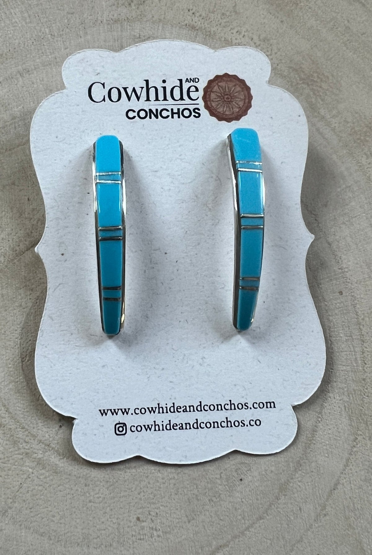 Terrance Panteah Zuni Sterling Silver Turquoise Tapered Earrings — 1 1/2" with 1/4" to 1/8" Taper (TP Hallmark) - Cowhide and Conchos