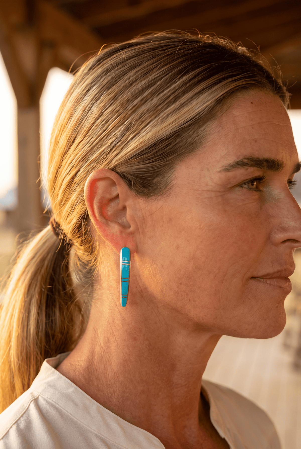 Terrance Panteah Zuni Sterling Silver Turquoise Tapered Earrings — 1 1/2" with 1/4" to 1/8" Taper (TP Hallmark) - Cowhide and Conchos