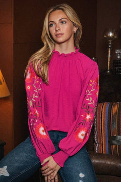 Textured Airflow Long Sleeve Blouse - Cowhide and Conchos