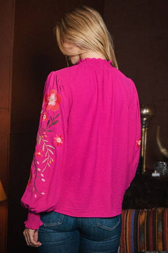 Textured Airflow Long Sleeve Blouse - Cowhide and Conchos