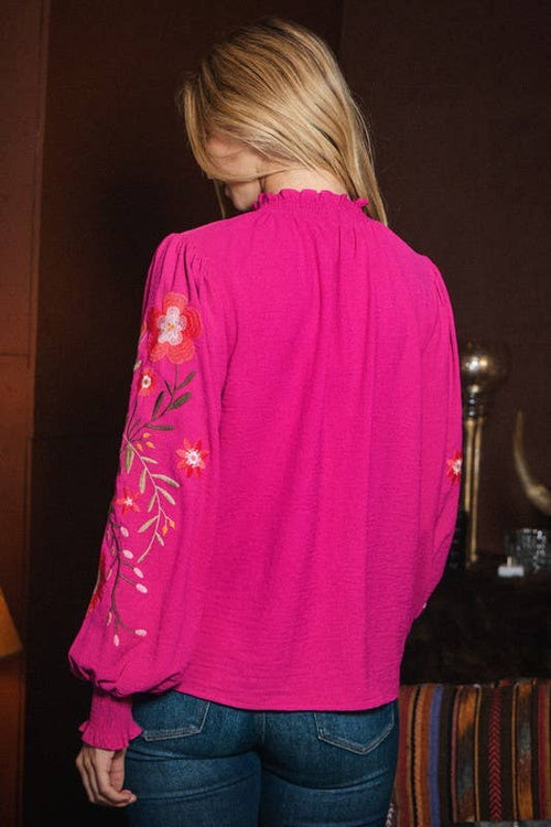 Textured Airflow Long Sleeve Blouse - Cowhide and Conchos