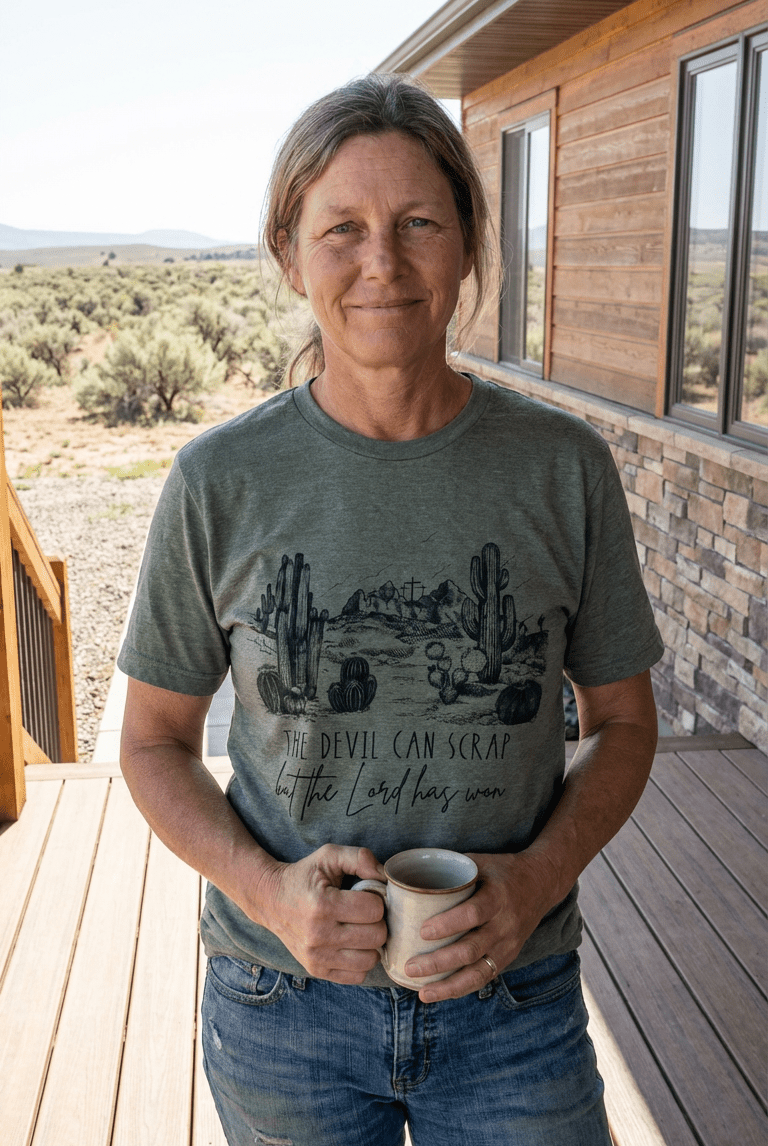 "The Devil Can Scrap" Western Christian Desert Graphic Tee - Cowhide and Conchos