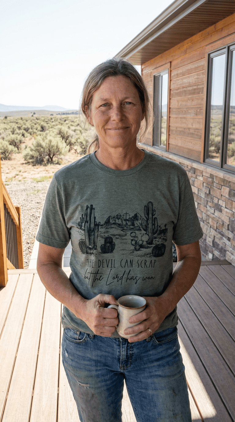 "The Devil Can Scrap" Western Christian Desert Graphic Tee - Cowhide and Conchos