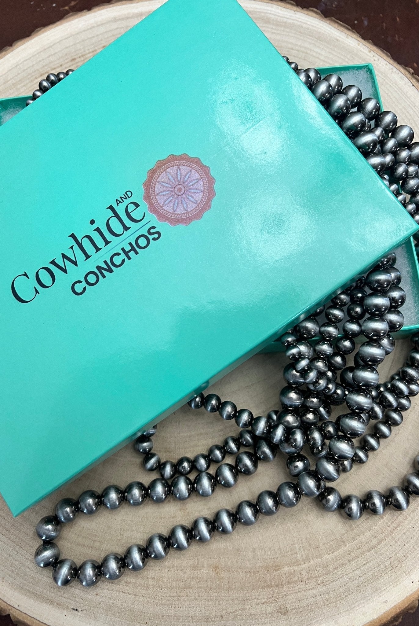 The Look — Concho Belt + Eight-Row Pearl Necklace Set - Cowhide and Conchos
