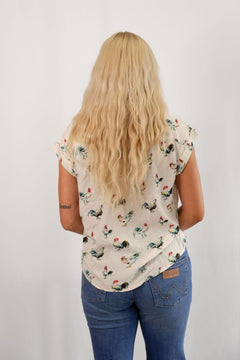 The OG Rooster Button Up Blouse - Cowhide and Conchos