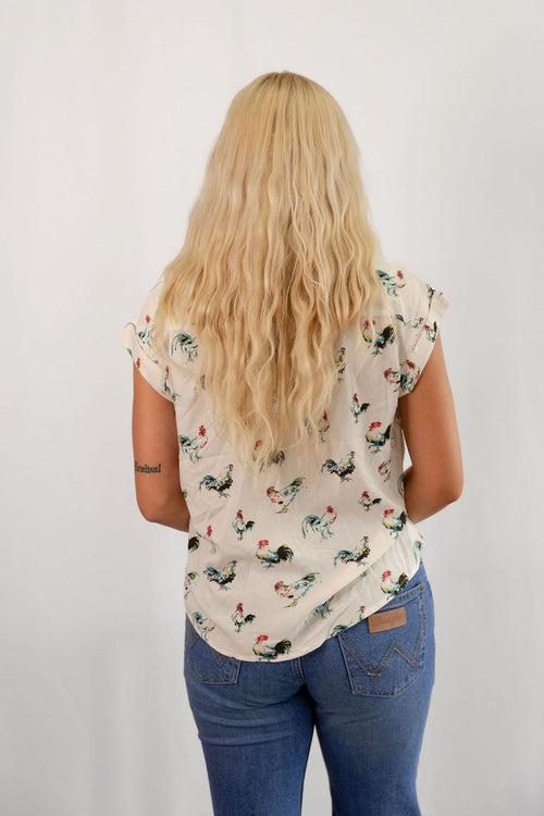The OG Rooster Button Up Blouse - Cowhide and Conchos