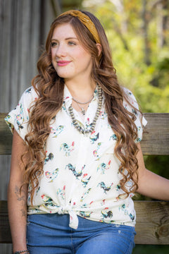 The OG Rooster Button Up Blouse - Cowhide and Conchos