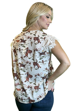 The Round Up Lace Trim Top - Cowhide and Conchos