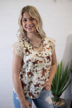 The Round Up Lace Trim Top - Cowhide and Conchos