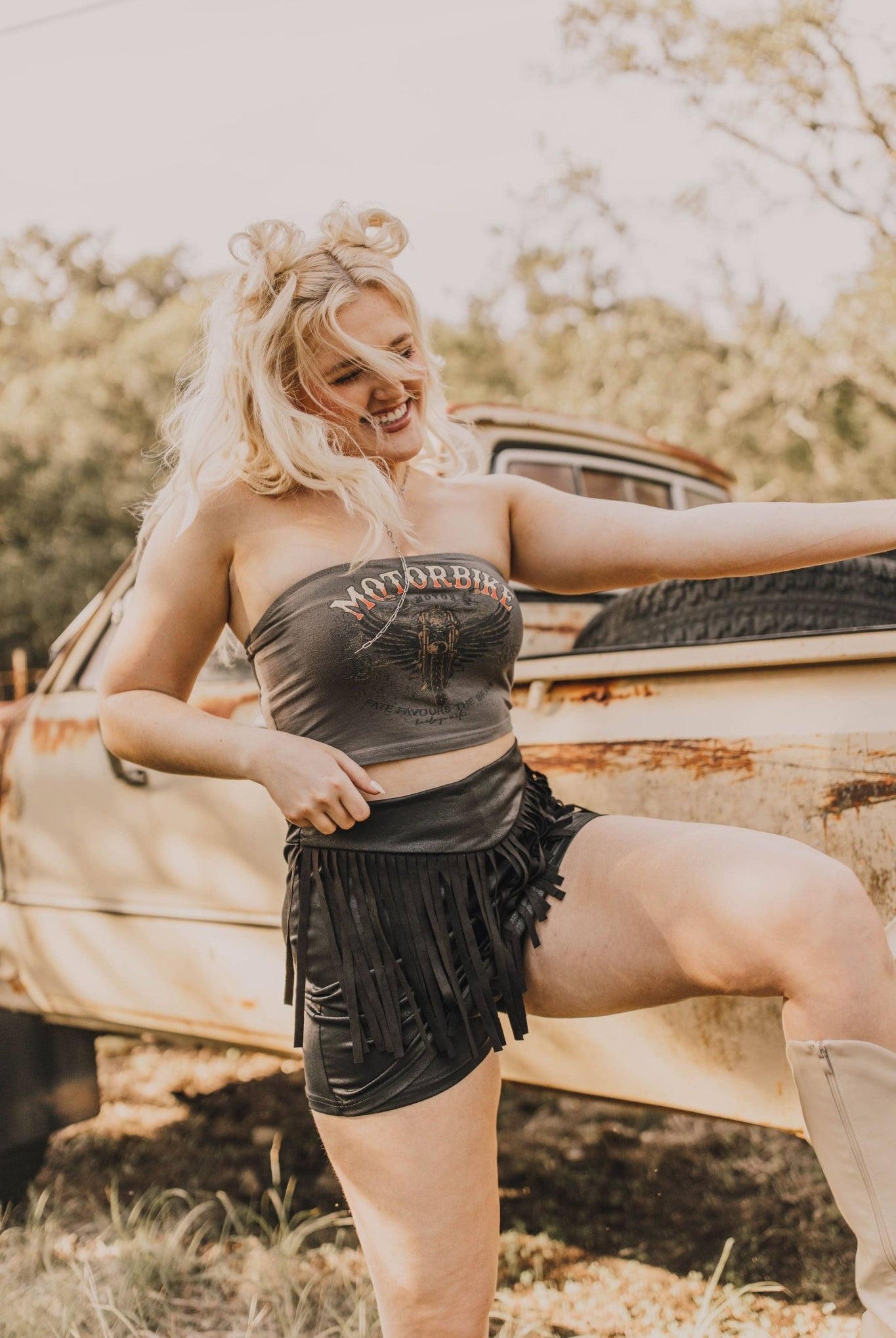 The Round Up Skort by 2 Fly - Large available - Cowhide and Conchos