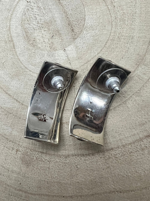 Thomas Charley Sterling Silver Earrings - Cowhide and Conchos