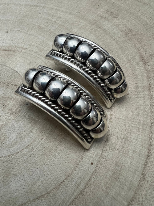 Thomas Charley Sterling Silver Earrings - Cowhide and Conchos