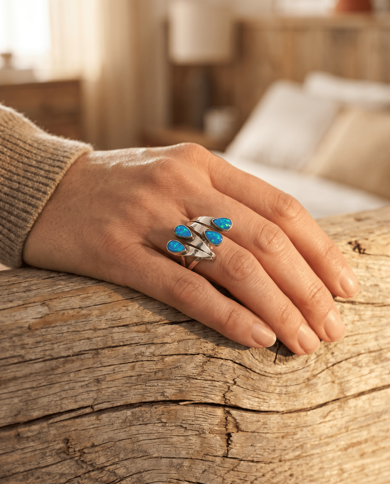Thomas Yazzie Navajo Handmade Sterling Silver Opal Adjustable Ring — Adjustable Size 7-8.5 - Cowhide and Conchos