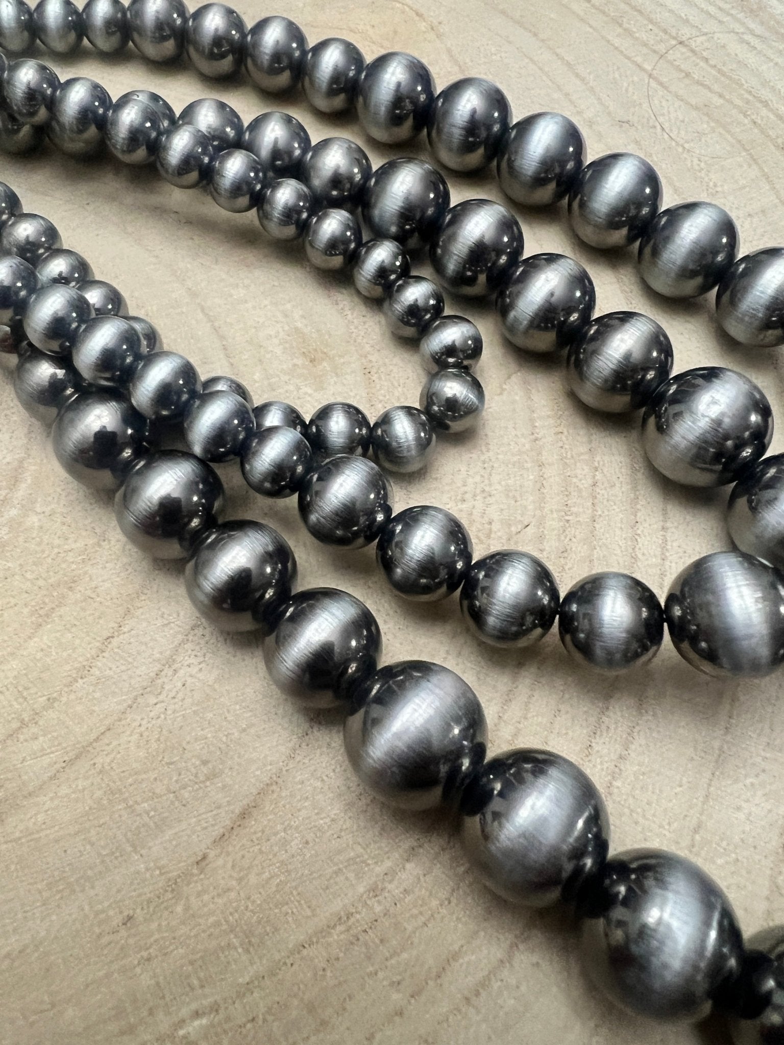 Three Long Strand Faux Sterling Pearl Layered Necklace Set - 35" + 3 - Cowhide and Conchos