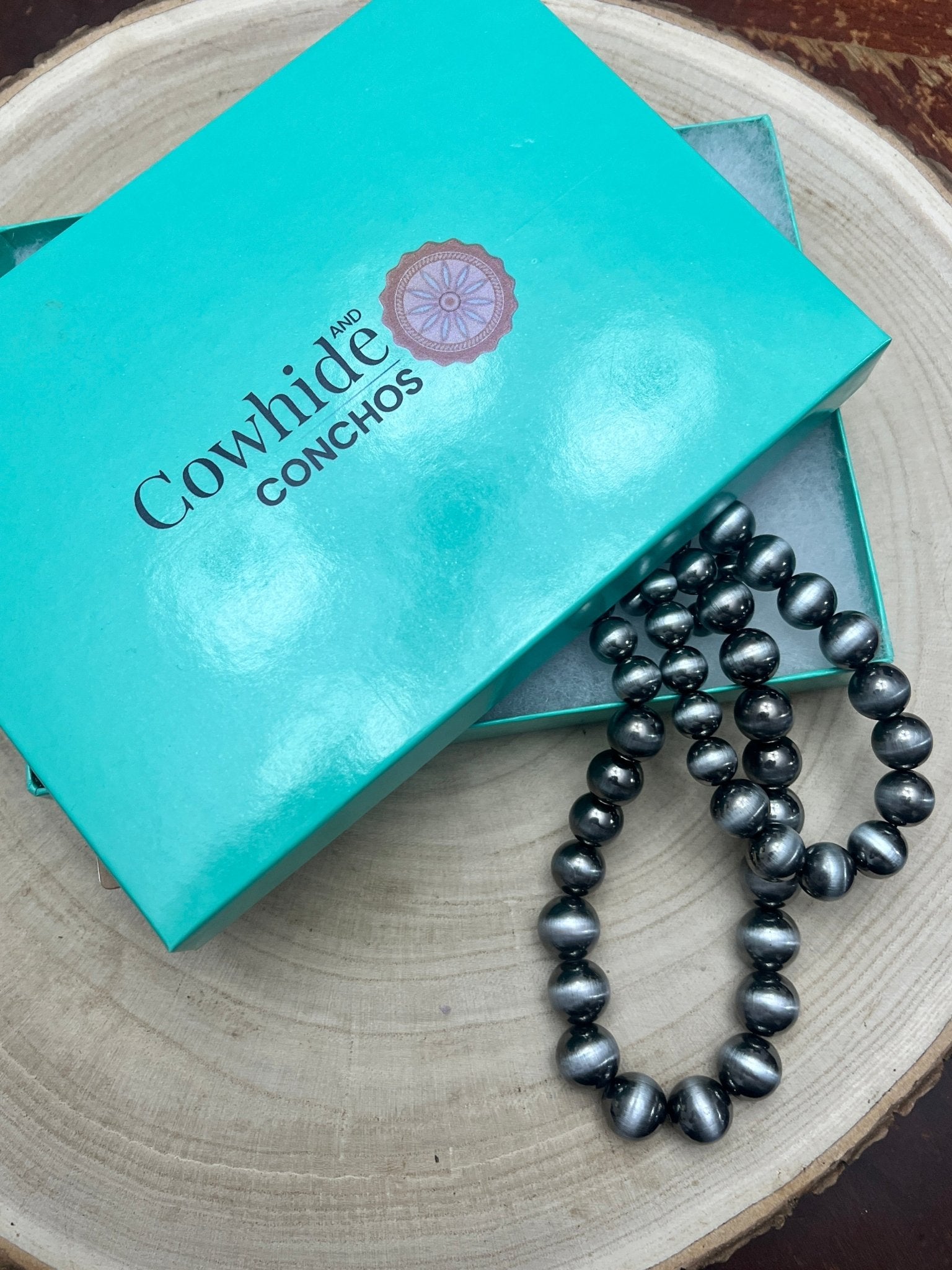 Three Long Strand Faux Sterling Pearl Layered Necklace Set - 35" + 3 - Cowhide and Conchos