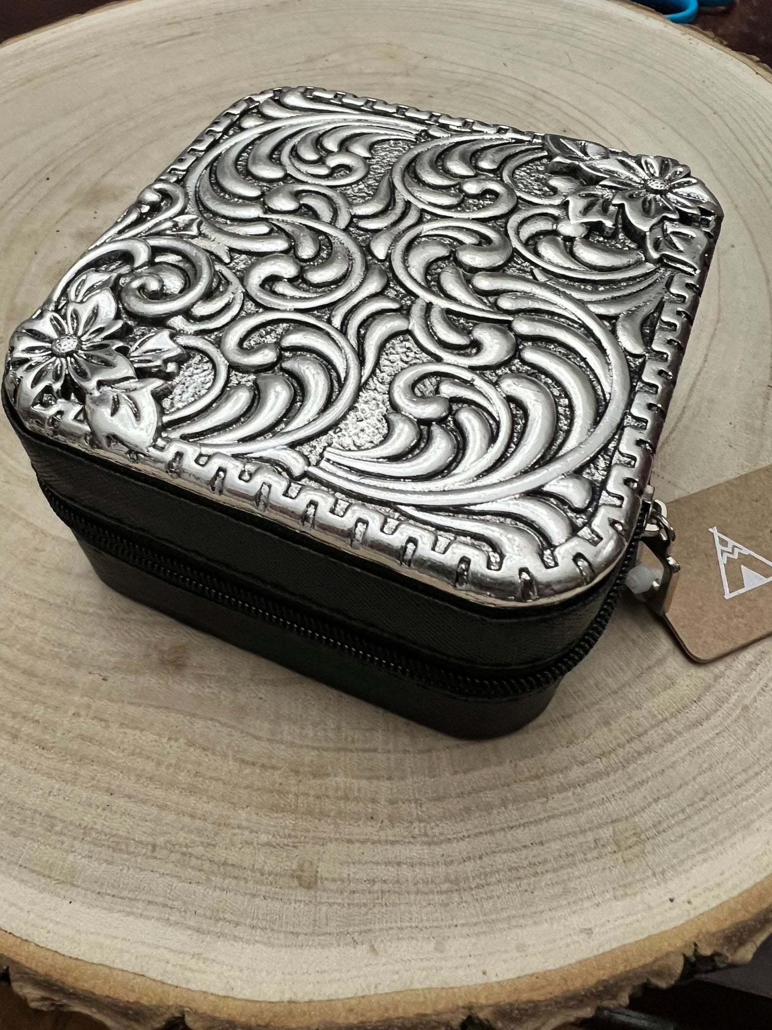 Tombstone Jewelry Box - Cowhide and Conchos