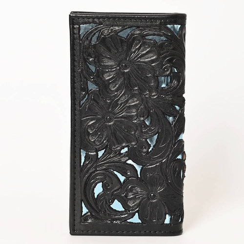 Tooled Genuine Leather Western Wallet - Cowhide and Conchos