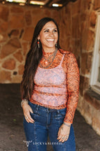 Tooled Long Sleeve Mesh Top - Cowhide and Conchos