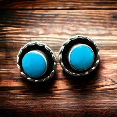 Turquoise Earrings by Carina Leekity - Small but not petite - Cowhide and Conchos