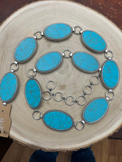 Turquoise Lynx Western Concho Belt - Small/Medium or Medium/Large - Cowhide and Conchos