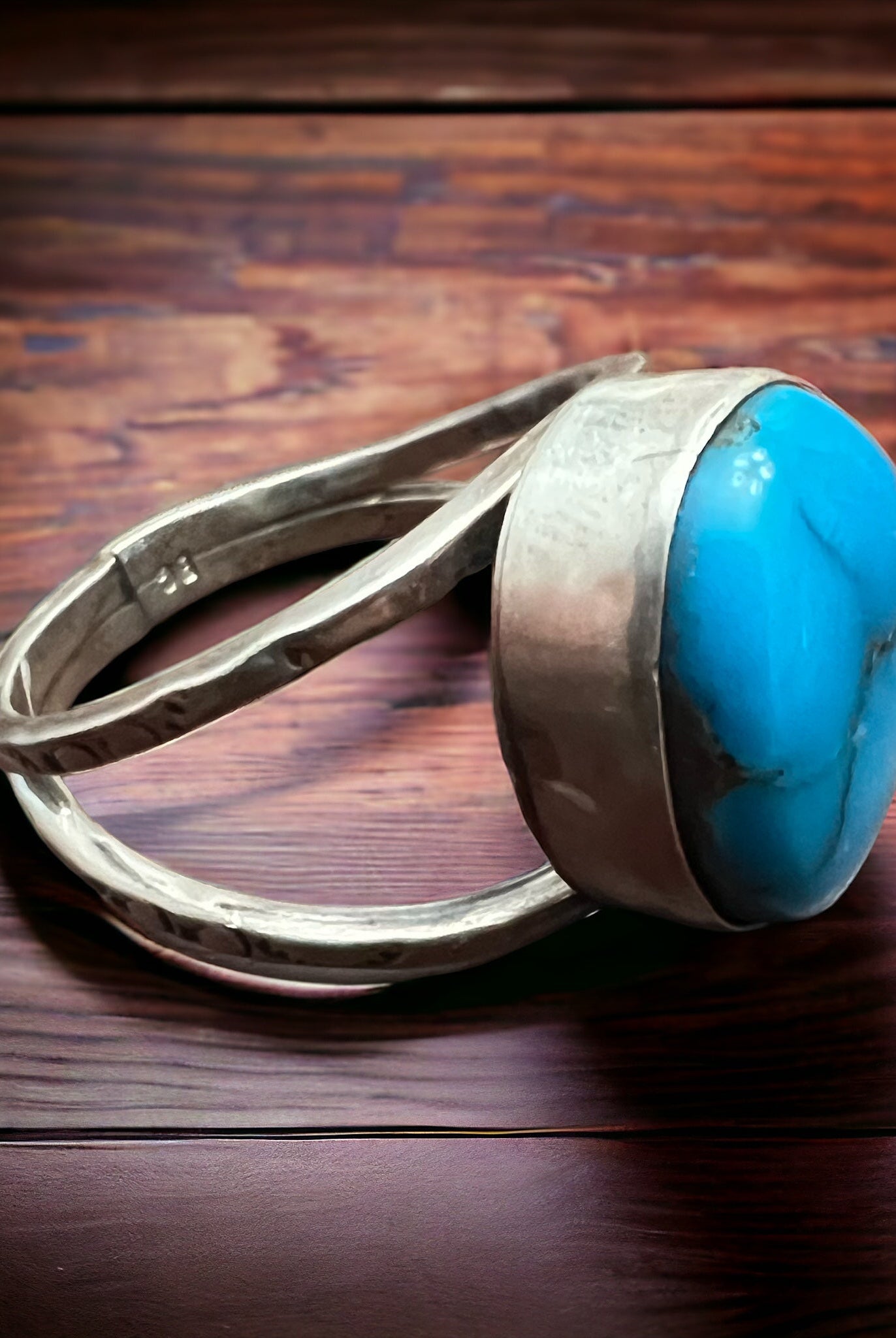 Turquoise ring - large cabochon and split band - Size 12.5 - Cowhide and Conchos