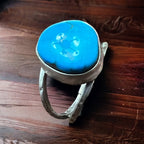 Turquoise ring - large cabochon and split band - Size 12.5 - Cowhide and Conchos