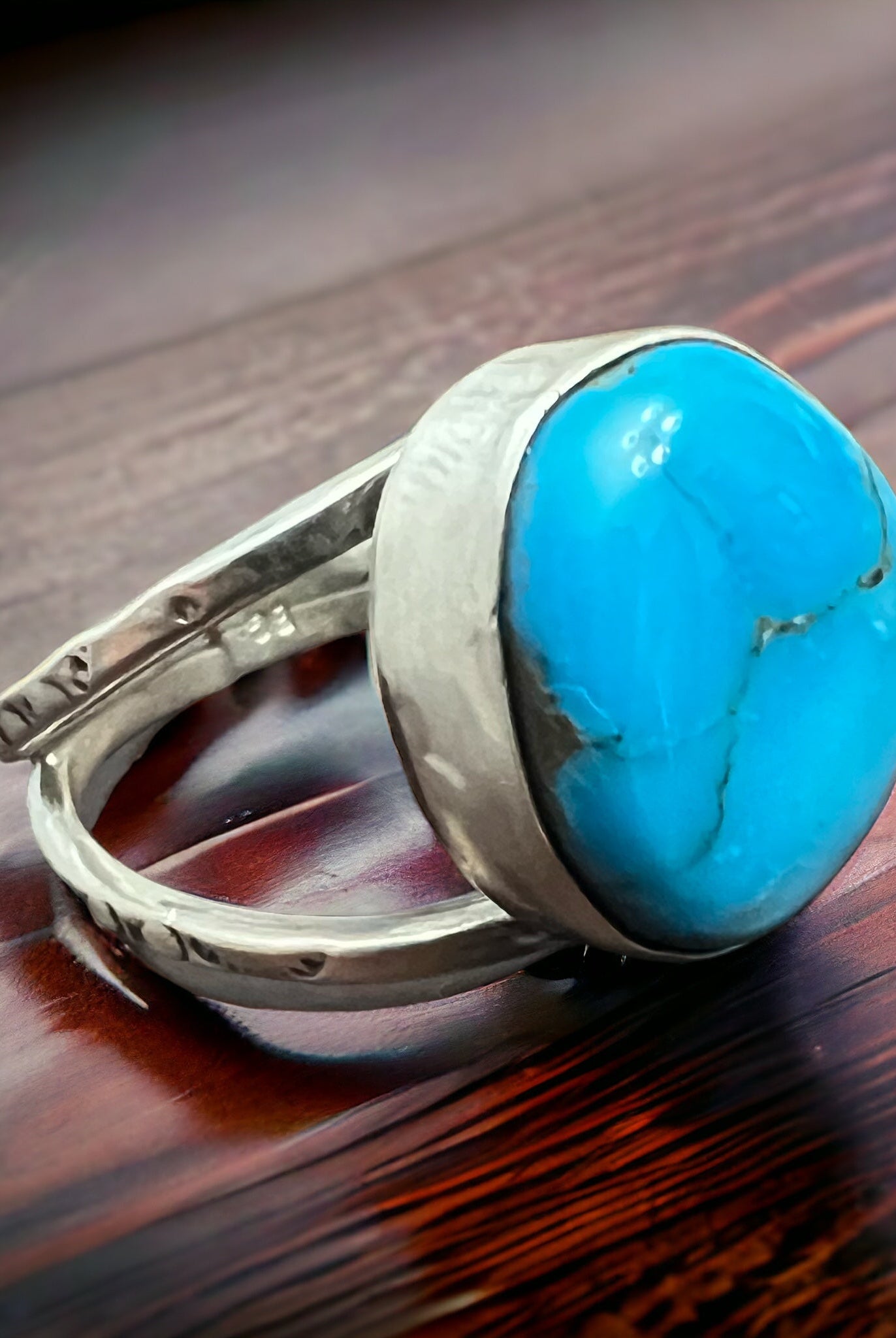 Turquoise ring - large cabochon and split band - Size 12.5 - Cowhide and Conchos