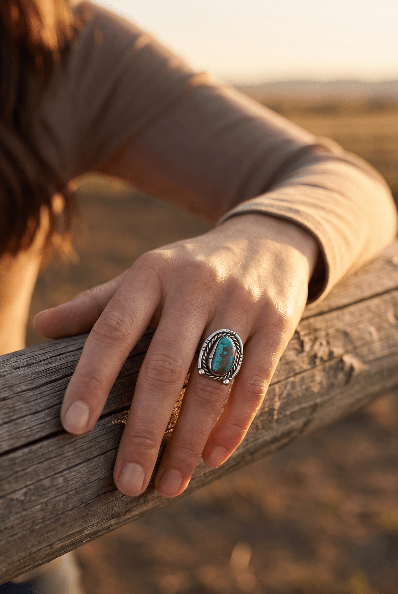 Turquoise & Sterling Silver Horseshoe-Shape Ring — Size 6 - Cowhide and Conchos