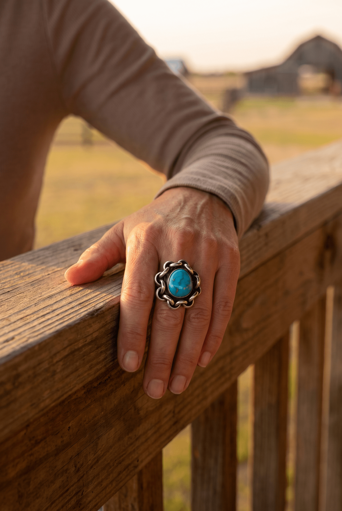 Turquoise & Sterling Silver Links Ring — Size 11 - Cowhide and Conchos