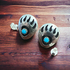 Turquoise & Sterling Silver Post Earrings by Leroy Parker - Cowhide and Conchos