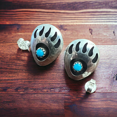 Turquoise & Sterling Silver Post Earrings by Leroy Parker - Cowhide and Conchos