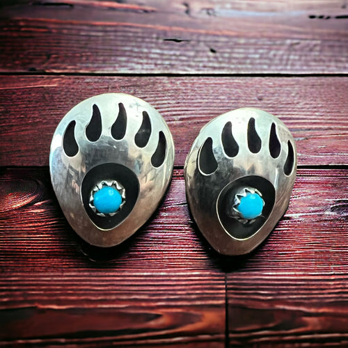 Turquoise & Sterling Silver Post Earrings by Leroy Parker - Cowhide and Conchos