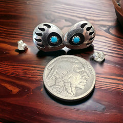 Turquoise & Sterling Silver Post Earrings by Leroy Parker - Cowhide and Conchos