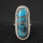 Turquoise & Sterling Silver Ring by Leslie Nez - Size 9.5 - Cowhide and Conchos