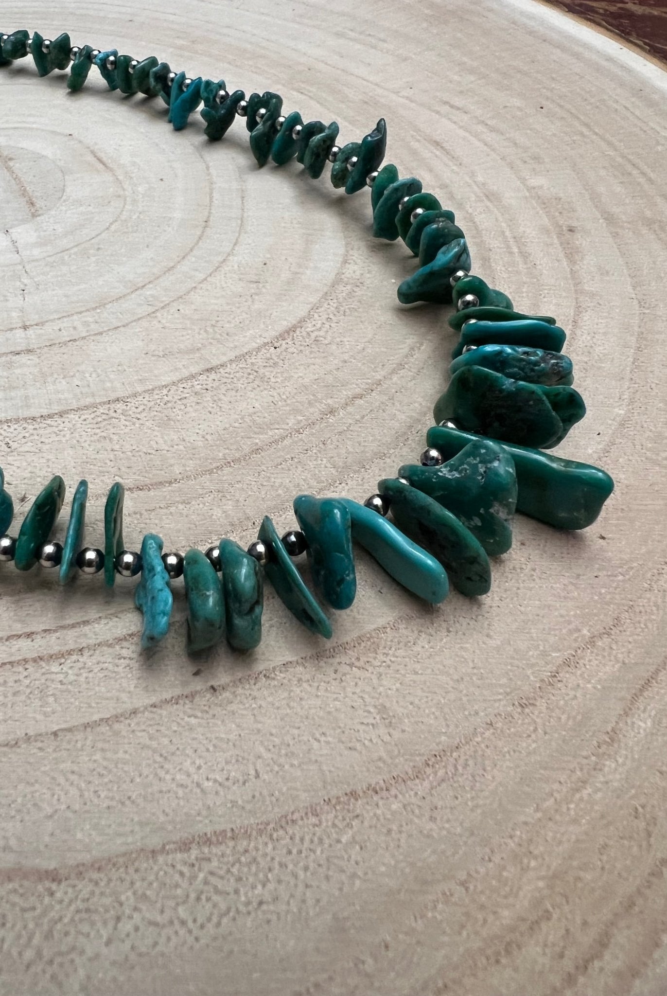 Turquoise with 3 mm Sterling Silver Pearls - 18 inch - Cowhide and Conchos