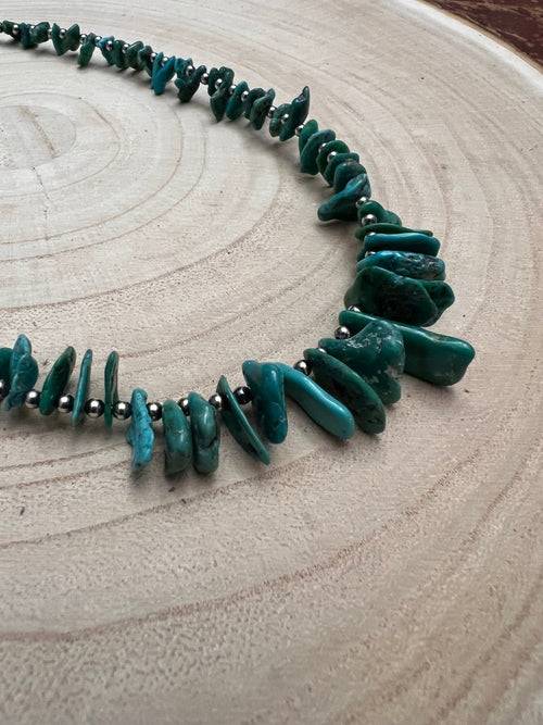 Turquoise with 3 mm Sterling Silver Pearls - 18 inch - Cowhide and Conchos