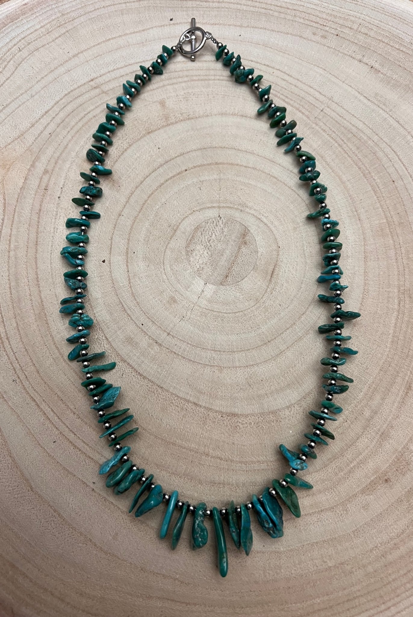 Turquoise with 3 mm Sterling Silver Pearls - 18 inch - Cowhide and Conchos