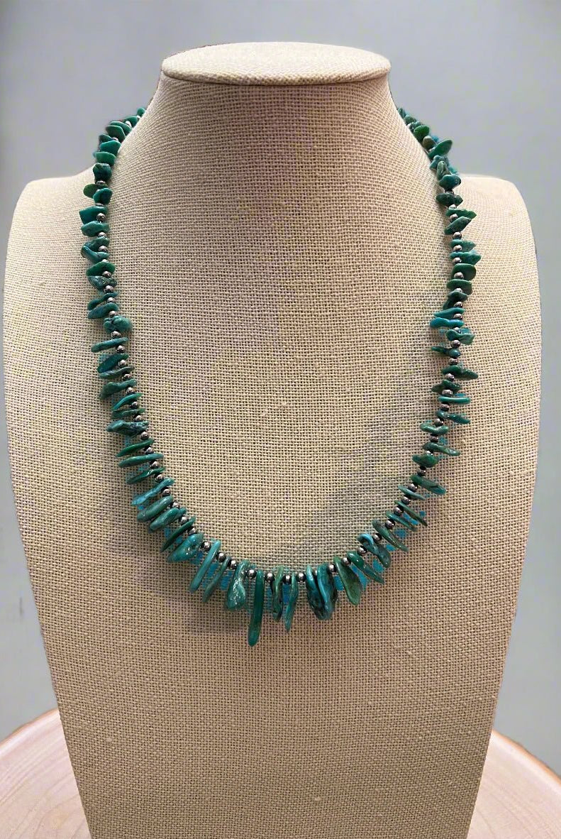 Turquoise with 3 mm Sterling Silver Pearls - 18 inch - Cowhide and Conchos