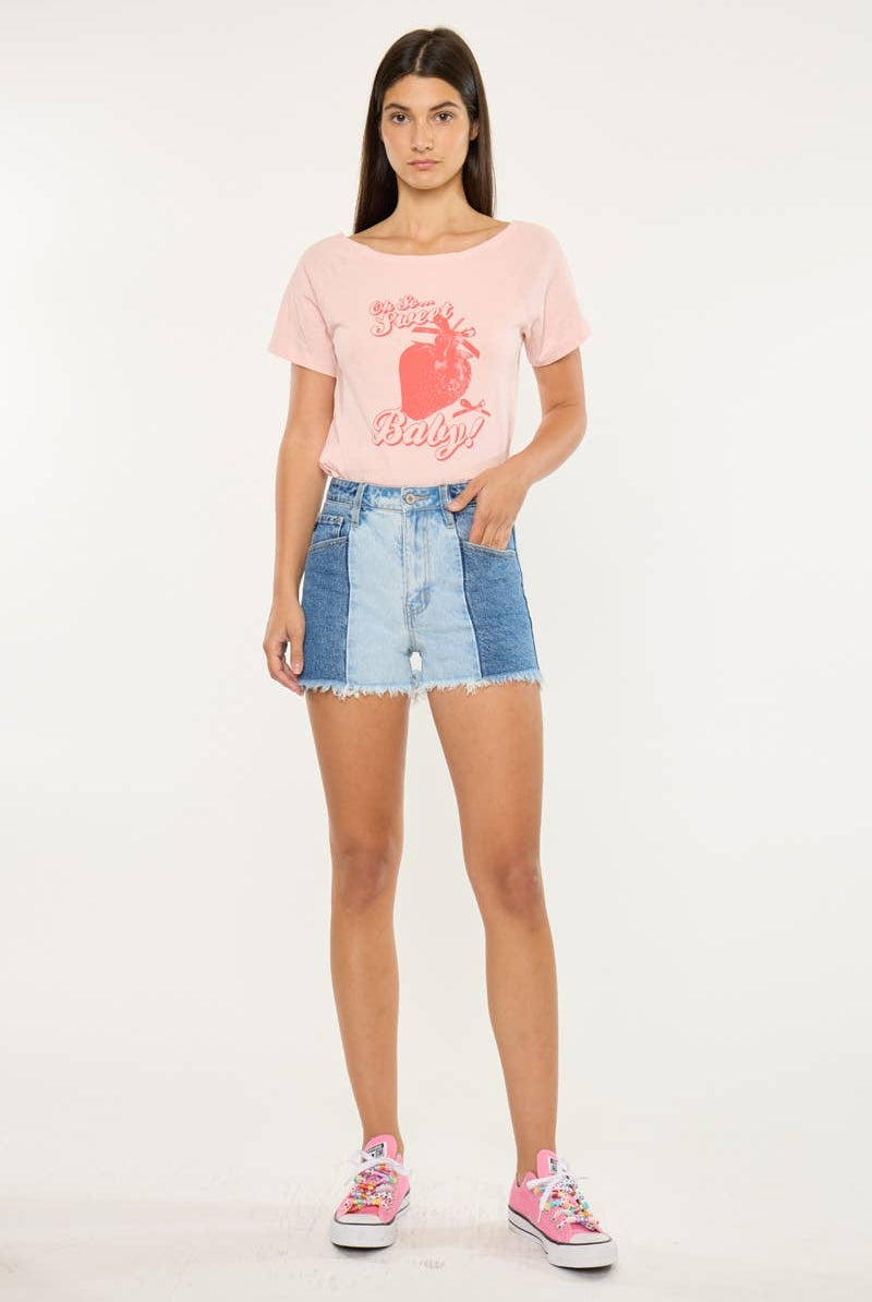 Two Tone Ultra High - Rise Denin Shorts by Kan Can - Cowhide and Conchos