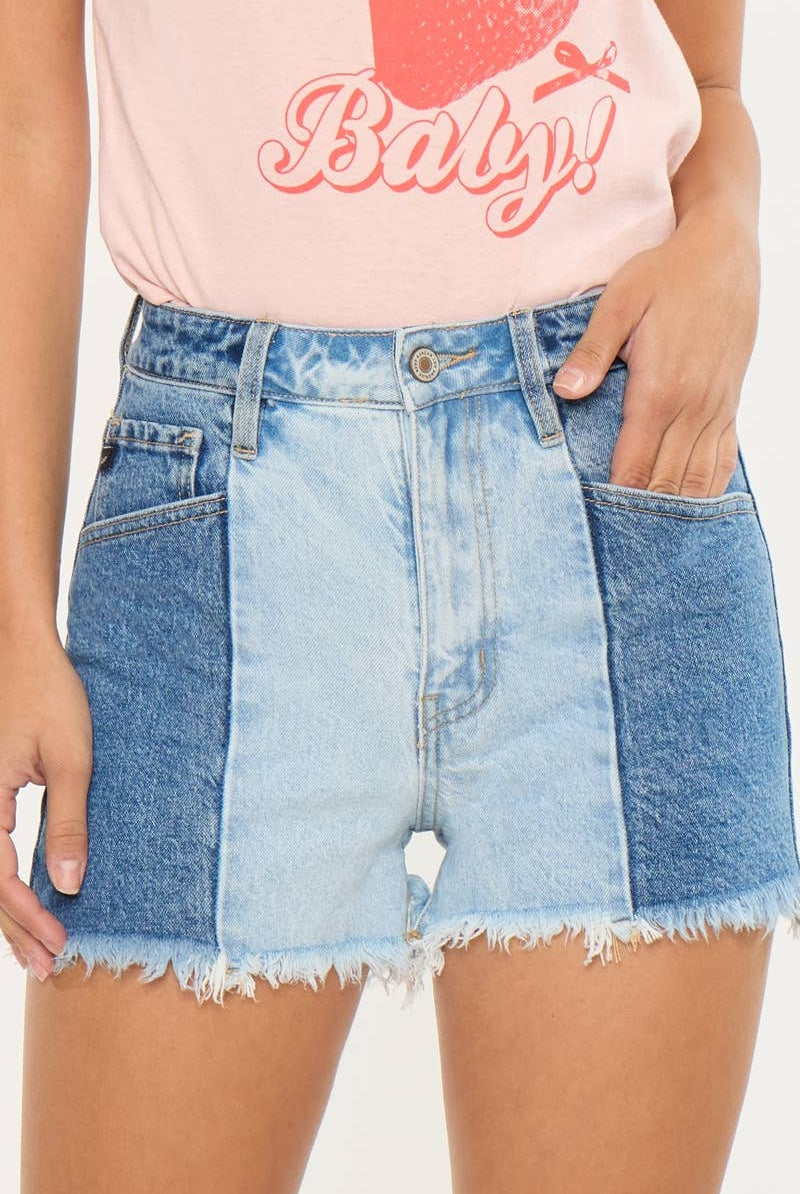 Two Tone Ultra High - Rise Denin Shorts by Kan Can - Cowhide and Conchos