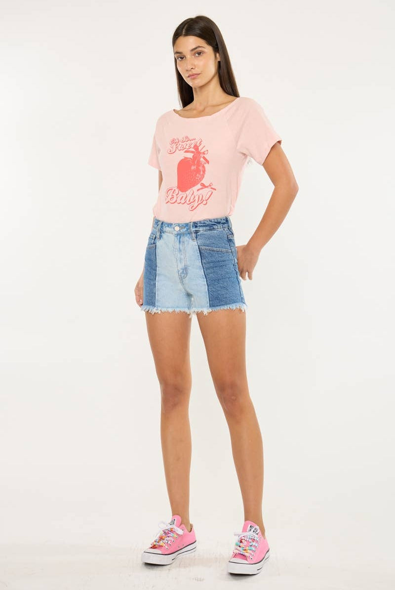 Two Tone Ultra High - Rise Denin Shorts by Kan Can - Cowhide and Conchos