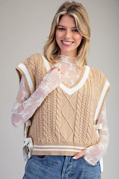 V - neck Side Tie Sleeveless Sweater Top - Cowhide and Conchos
