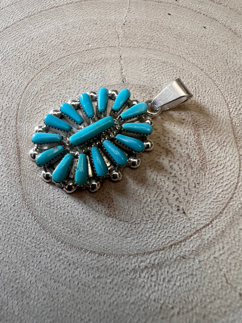 Vera Hallusewa Turquoise & Sterling Silver Pendant - Cowhide and Conchos