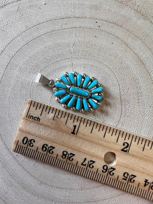 Vera Hallusewa Turquoise & Sterling Silver Pendant - Cowhide and Conchos