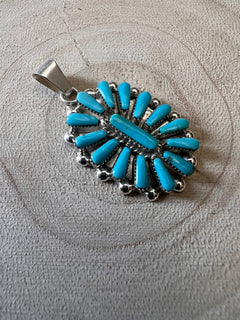 Vera Hallusewa Turquoise & Sterling Silver Pendant - Cowhide and Conchos