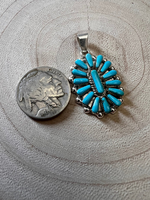 Vera Hallusewa Turquoise & Sterling Silver Pendant - Cowhide and Conchos